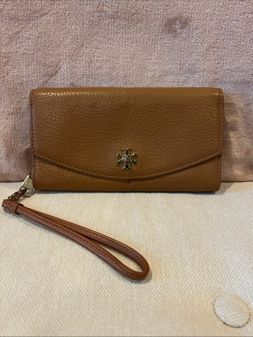 Tory Burch Cognac Leather Wristlet Clutch